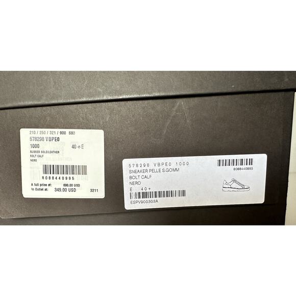 NIB $690 Bottega Veneta Men\'s Calf Leather Black Sneakers 7.5 US (40.5) 578298